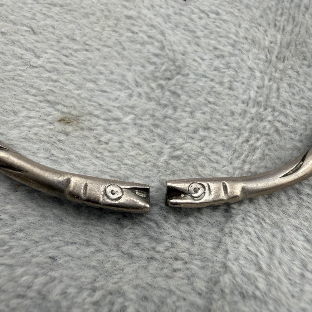 Vintage Double Snake Head Serpent Cuff Bracelet Twisted Metal 7.5"